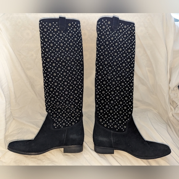 Michael Kors SALLY Black Suede Studded Grommet Slouchy Tall Boots - Picture 6 of 7